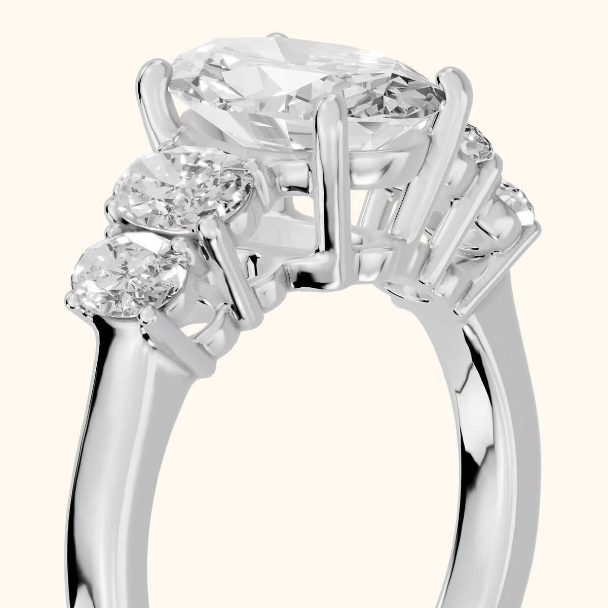 Kathy Graduated Five-Stone Oval Diamond Engagement Ring in Platinum - slant-view.webp