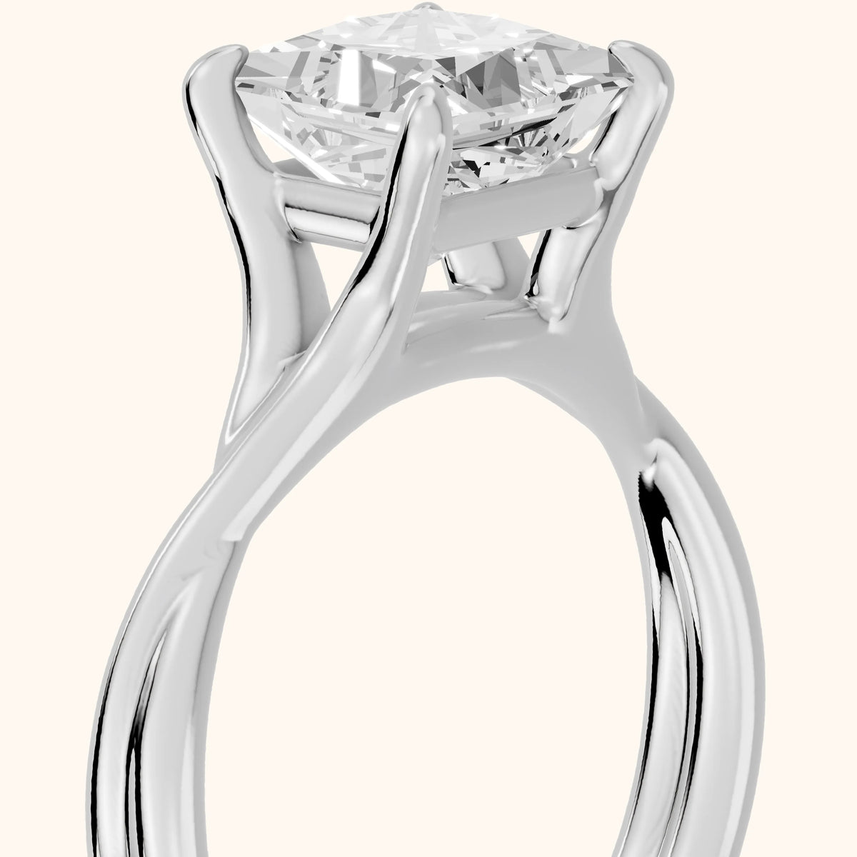 Rosa Twist Solitaire Princess Diamond Engagement Ring in Platinum - slant-view.webp