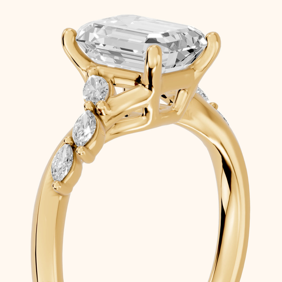 Cathy Leaf Twist Emerald Diamond Engagement Ring in Yellow Gold - slant-view.webp
