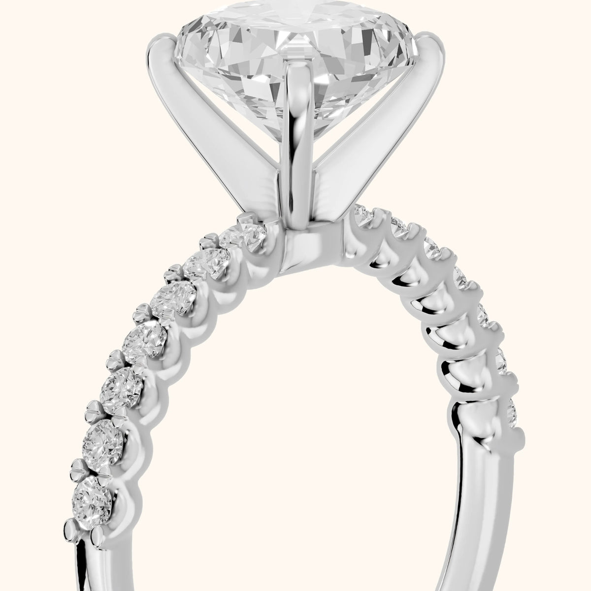 Leandra Scalloped Pavé Cushion Diamond Engagement Ring in Silver - slant-view.webp