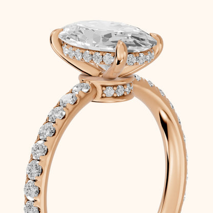 Thea Hidden Halo Pavé Oval Diamond Engagement Ring in Rose Gold - slant-view.webp