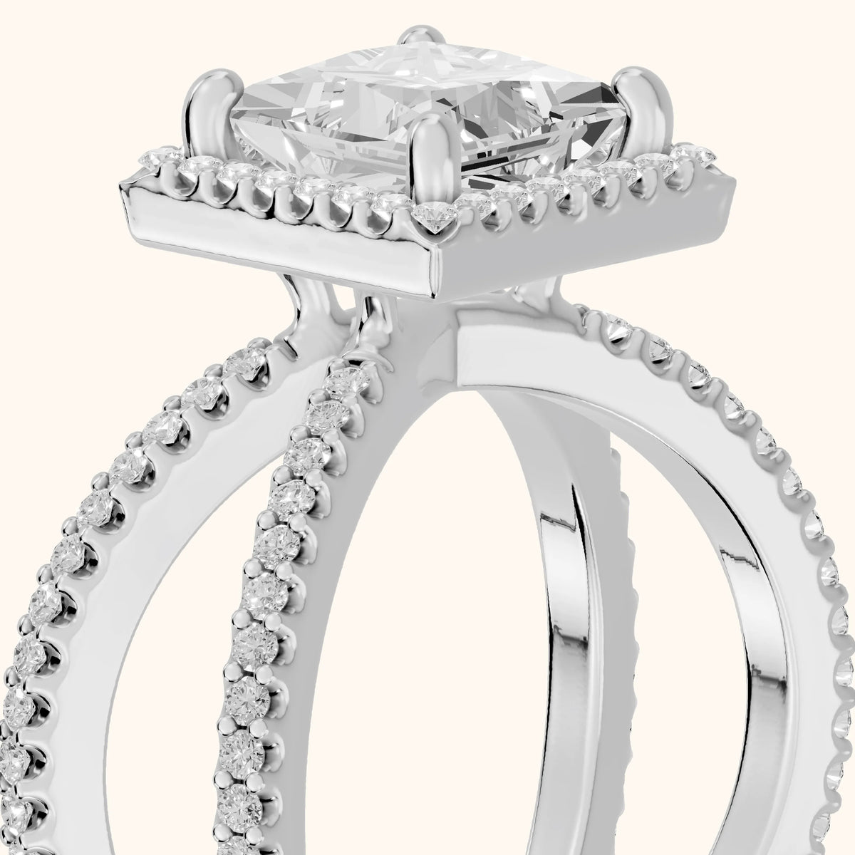 Sparks Crossover Halo Princess Diamond Engagement Ring in Silver - slant-view.webp