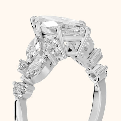 Kelsey Leaf Cluster Marquise Diamond Engagement Ring in Silver - slant-view.webp