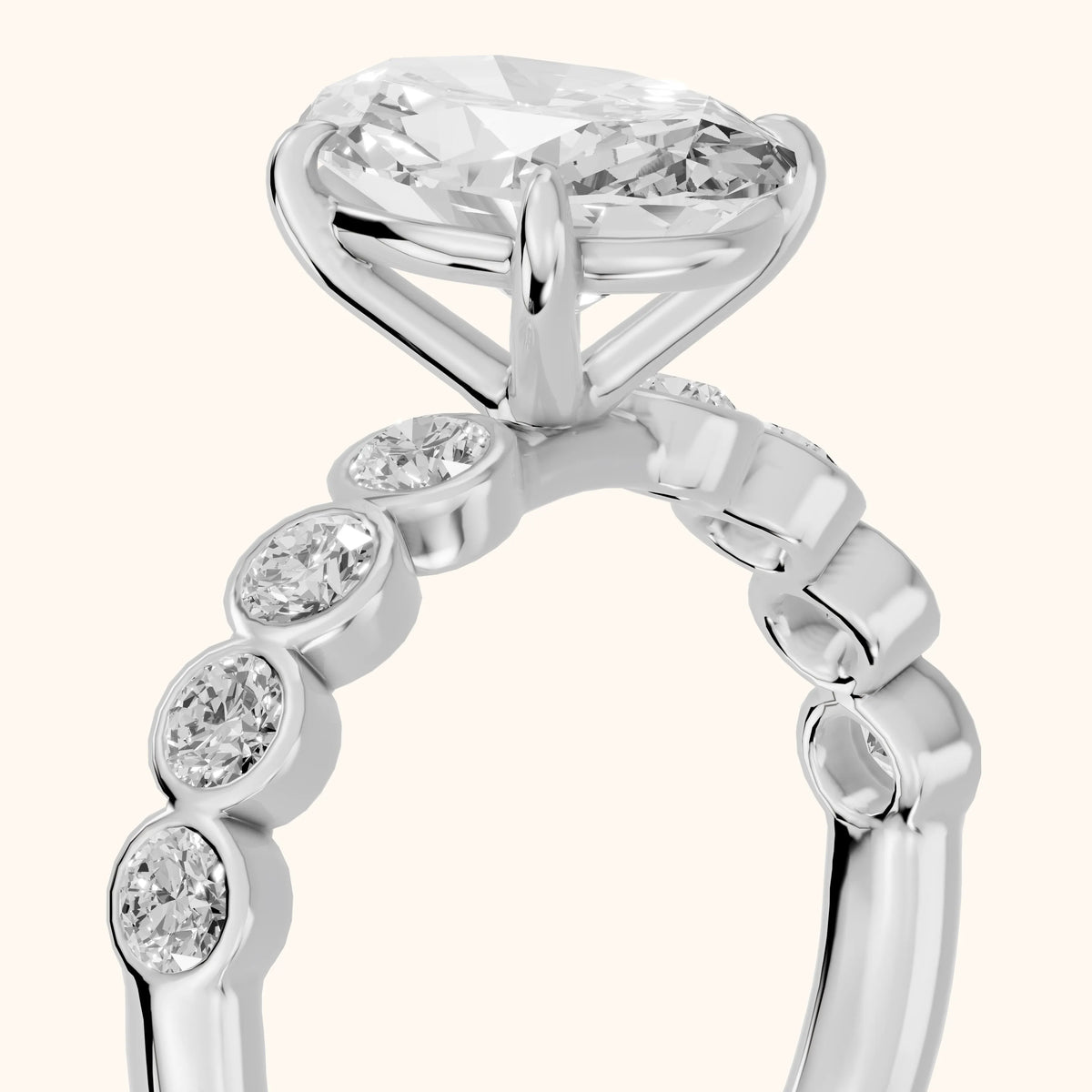 Edie Beaded Bezel Oval Diamond Engagement Ring in Silver - slant-view.webp