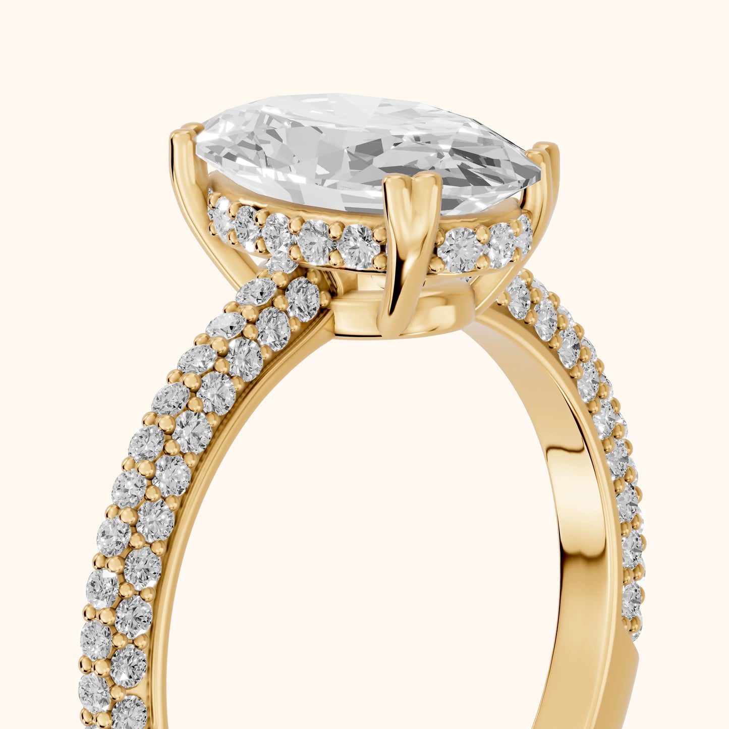 Violet Hidden Halo Pavé Oval Diamond Ring in Yellow Gold - slant-view.webp
