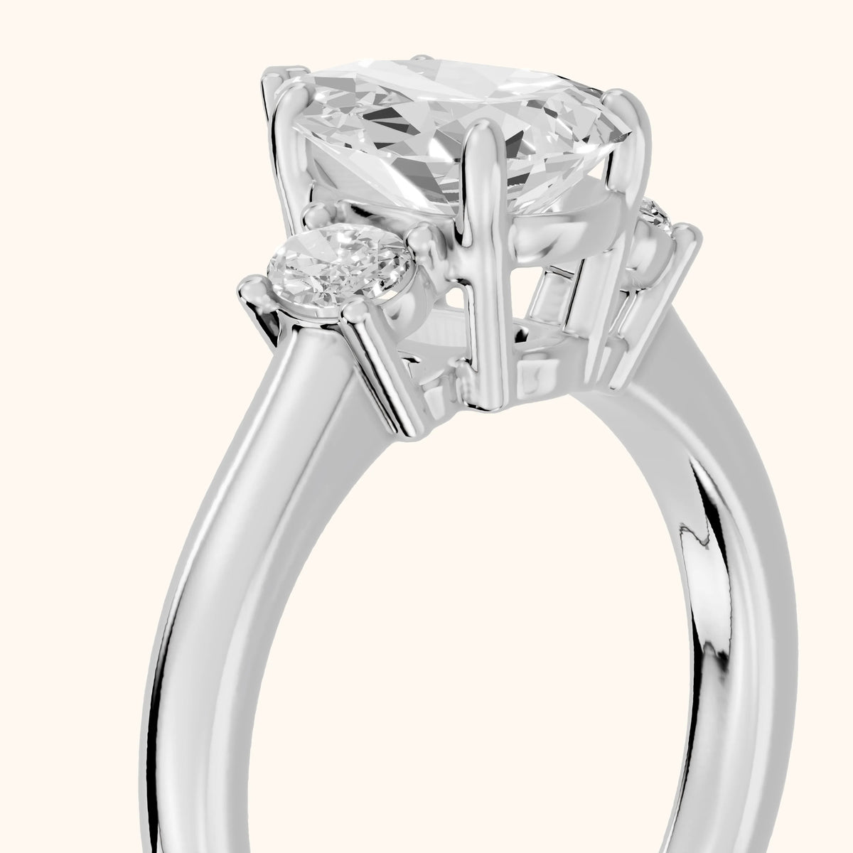 Alya Three-Stone Cathedral Pear Diamond Engagement Ring in Platinum - slant-view.webp