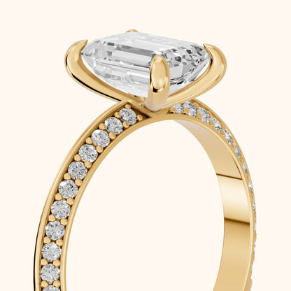 Meredith Knife Edge Pavé Emerald Diamond Engagement Ring in Yellow Gold - slant-view.webp