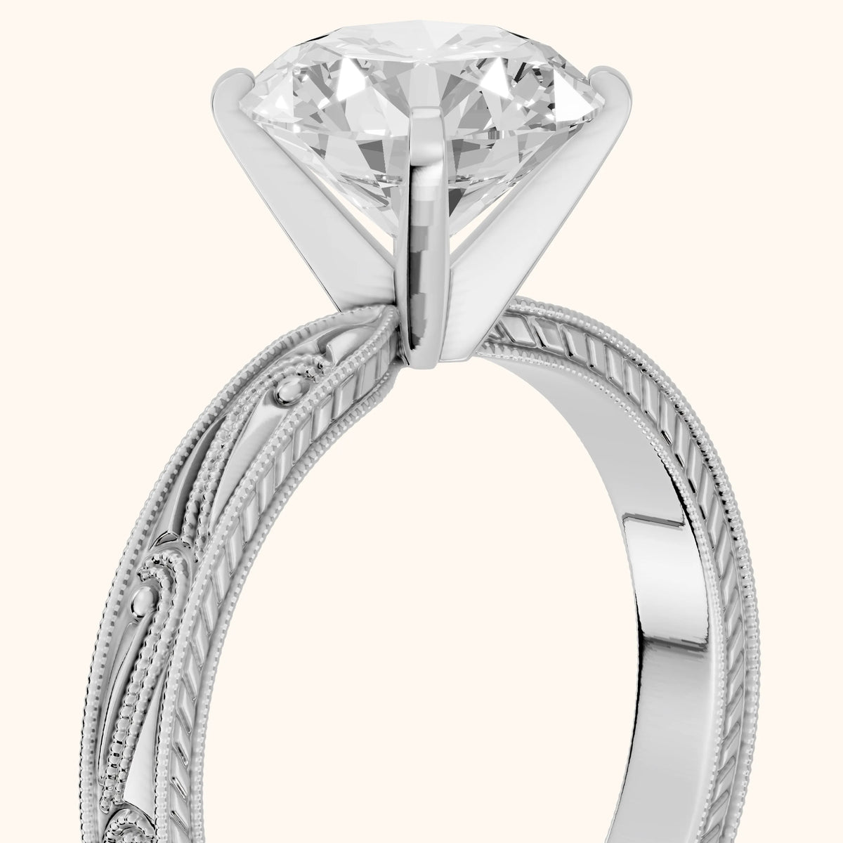 Abbie Engraved Solitaire Round Diamond Engagement Ring in Platinum - slant-view.webp