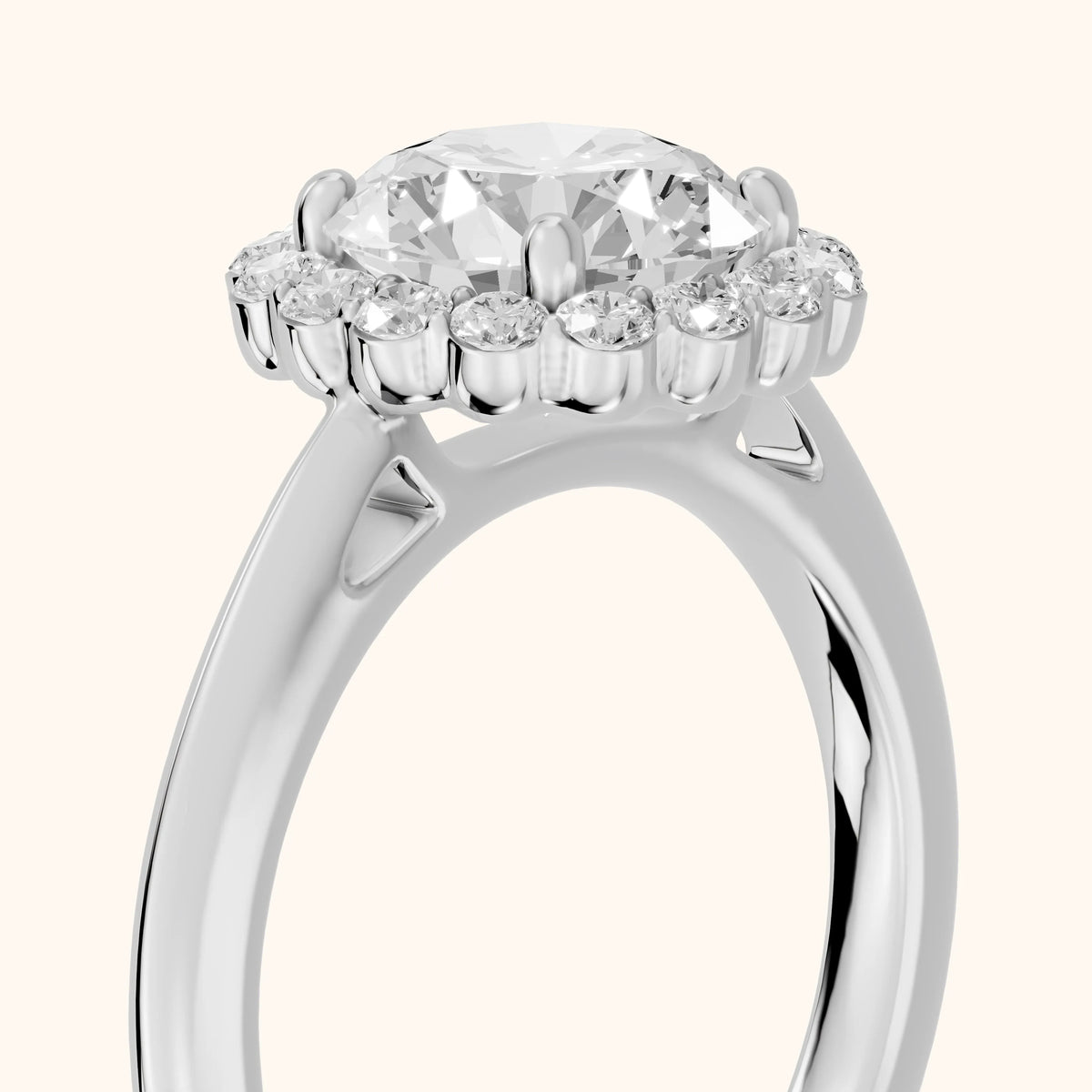 Rae Floral Halo Round Diamond Engagement Ring in White Gold - slant-view.webp