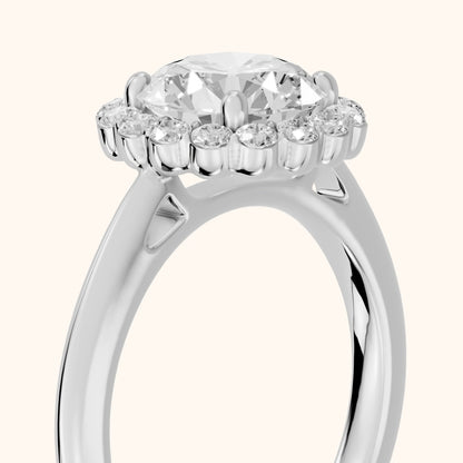Rae Floral Halo Round Diamond Engagement Ring in White Gold - slant-view.webp