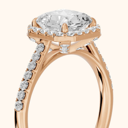 Alma Halo Pavé Radiant Diamond Ring in Rose Gold - slant-view.webp