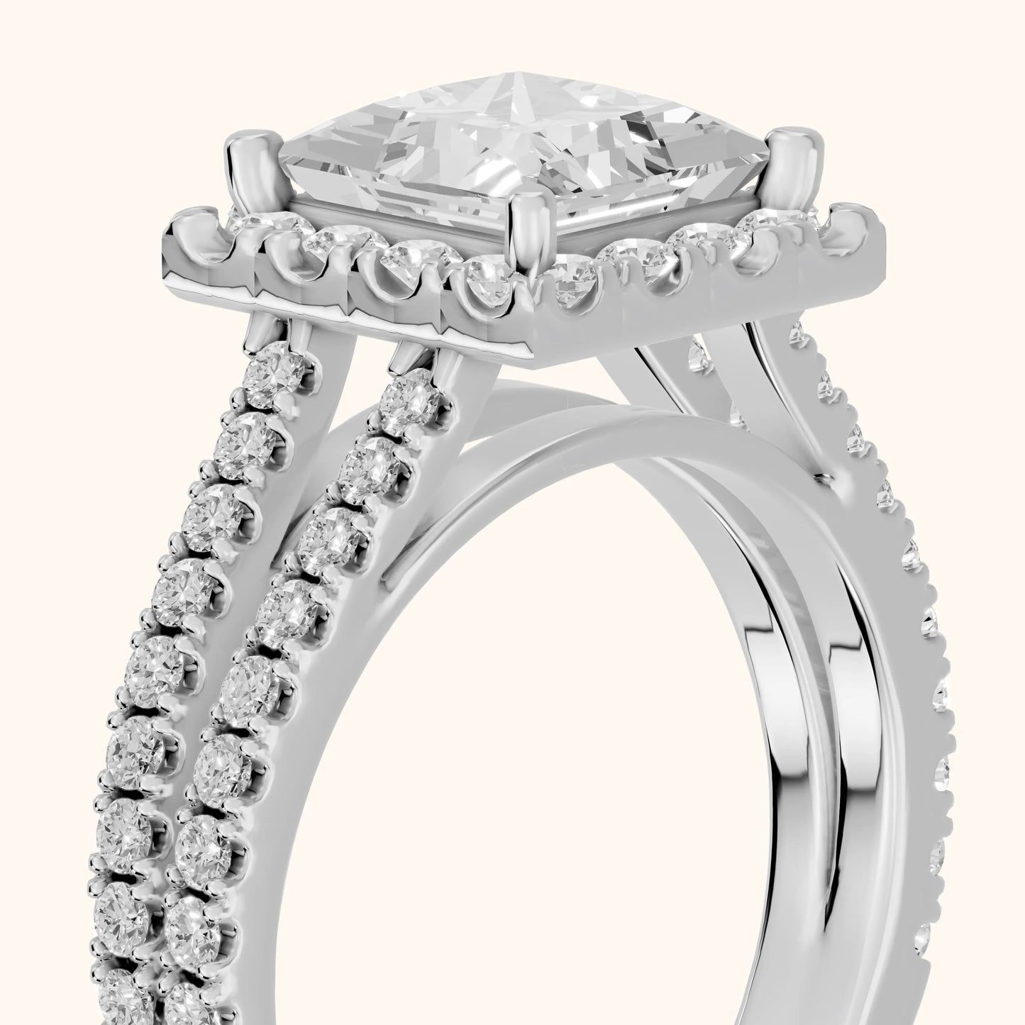 Kira Halo Split Shank Princess Diamond Engagement Ring in Platinum - slant-view.webp