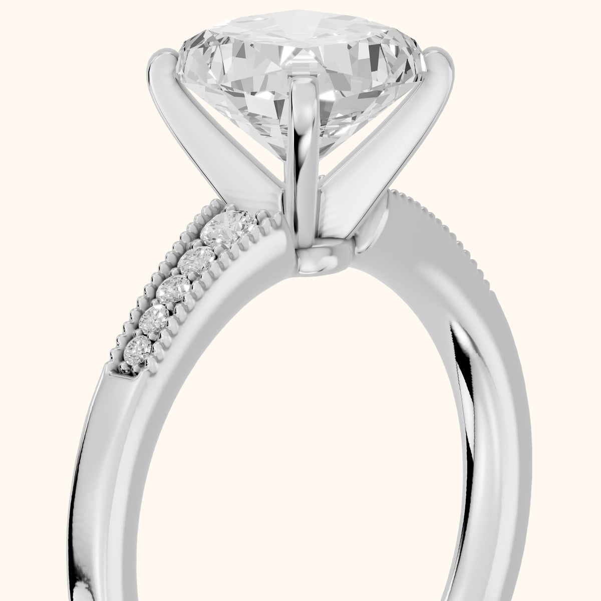 Fenella Milgrain Pavé Cushion Diamond Engagement Ring in Silver - slant-view.webp