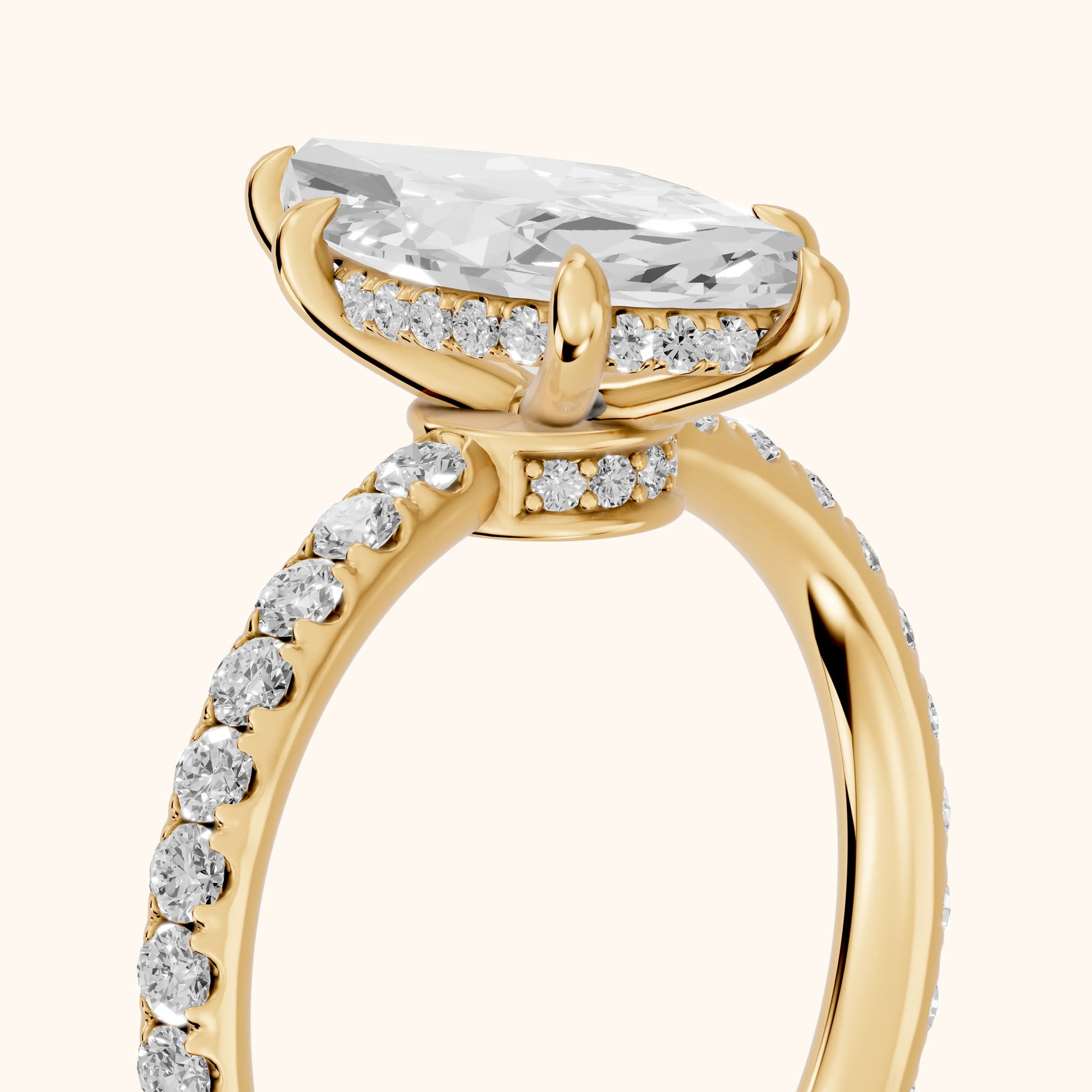 Thea Hidden Halo Pavé Marquise Diamond Engagement Ring in Yellow Gold - slant-view.webp