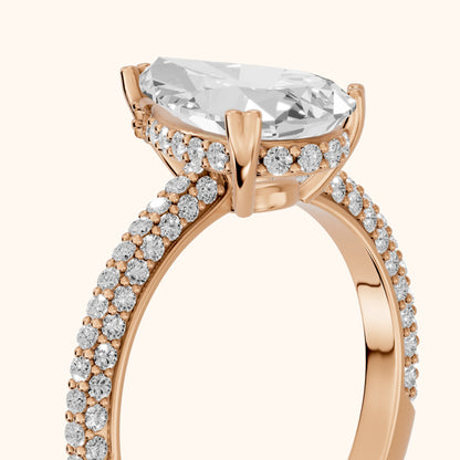 Violet Hidden Halo Pavé Pear Diamond Ring in Rose Gold - slant-view.webp