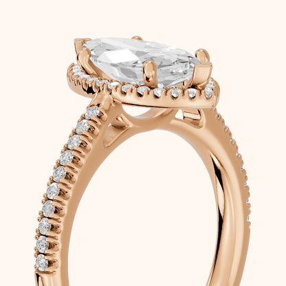 Tempe Halo Pavé Marquise Diamond Engagement Ring in Rose Gold - slant-view.webp