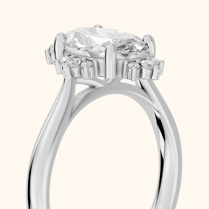 Linden Starburst Cluster Oval Diamond Engagement Ring in White Gold - slant-view.webp