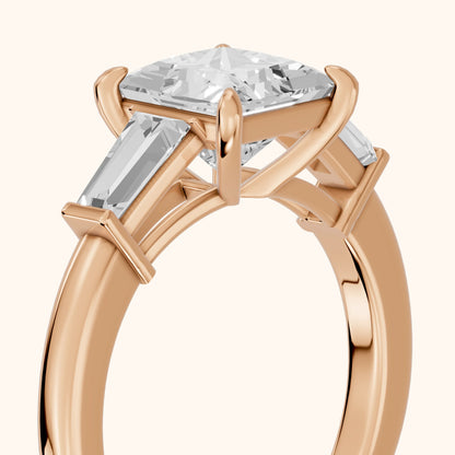 Zelda Tapered Baguette Princess Diamond Engagement Ring in Rose Gold - slant-view.webp