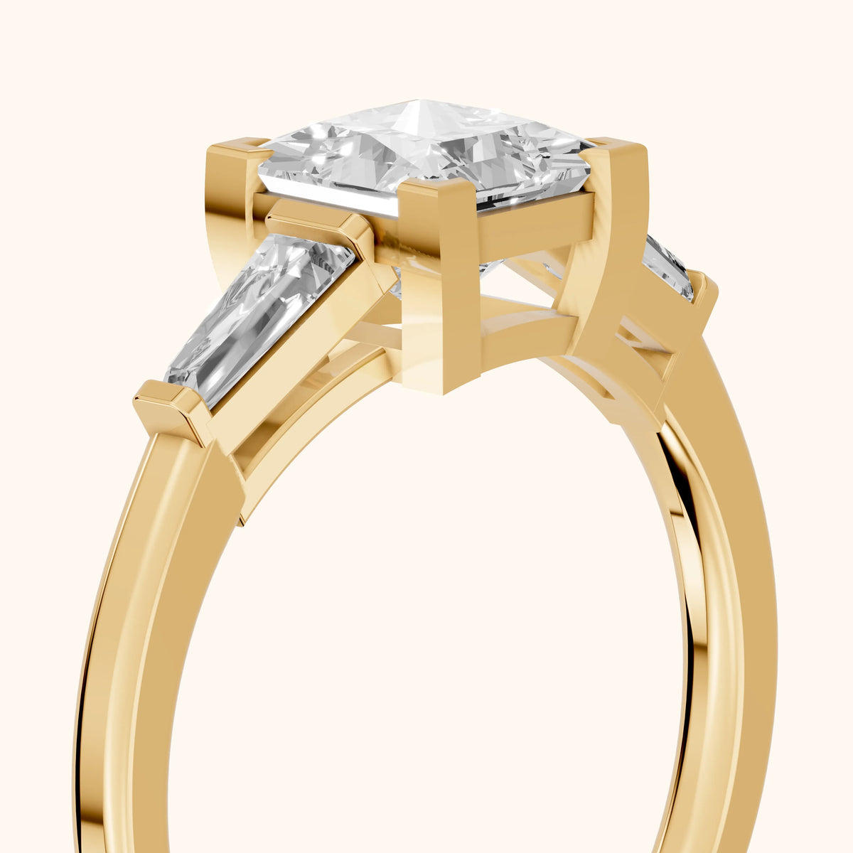 Winnie Three-Stone Princess Diamond Engagement Ring in Yellow Gold - slant-view.webp