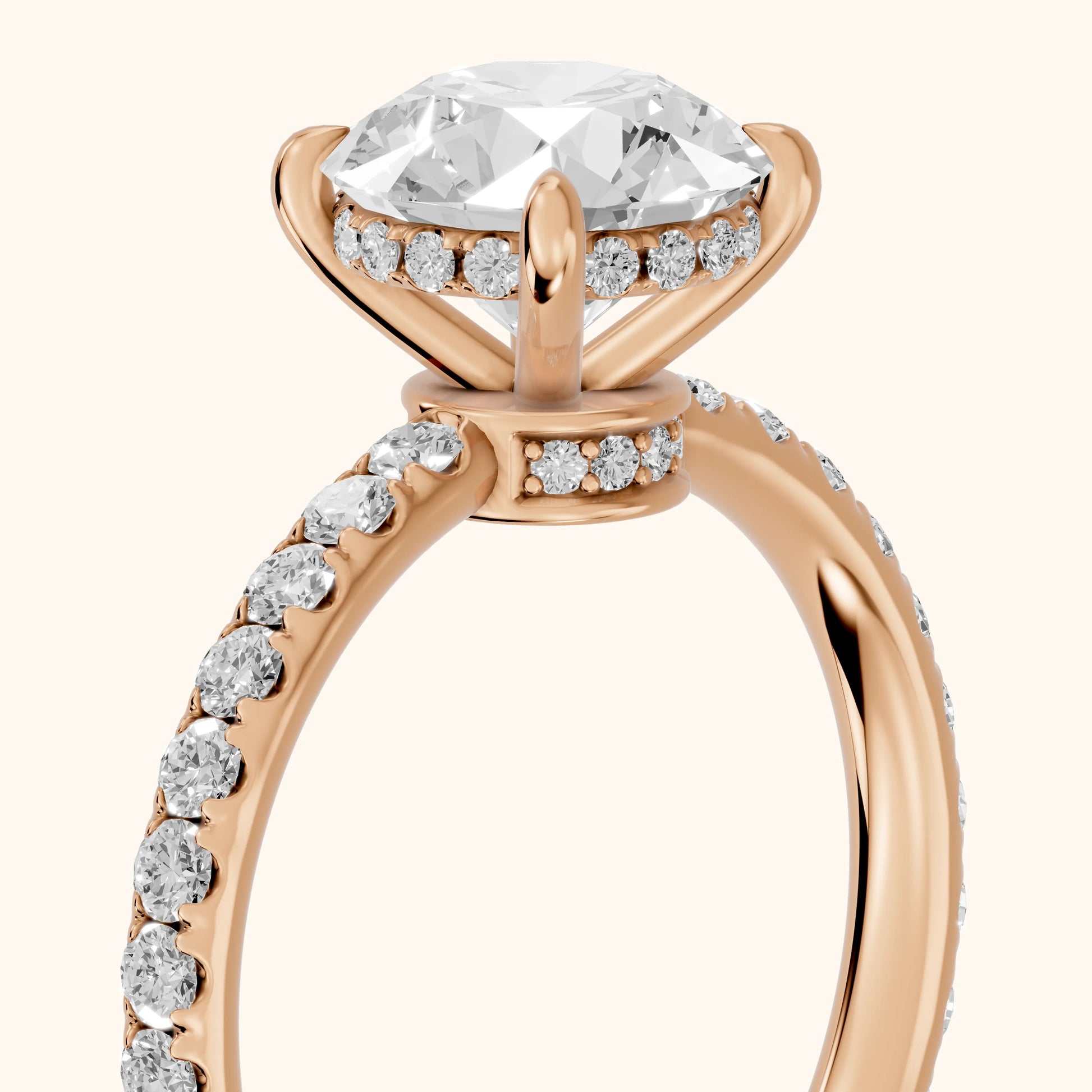 Thea Hidden Halo Pavé Round Diamond Engagement Ring in Rose Gold - slant-view.webp