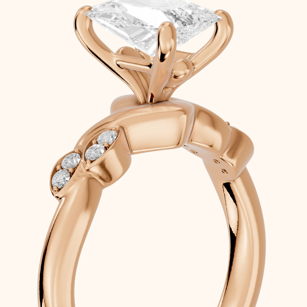 Robin Leaf Twist Radiant Diamond Engagement Ring in Rose Gold - slant-view.webp