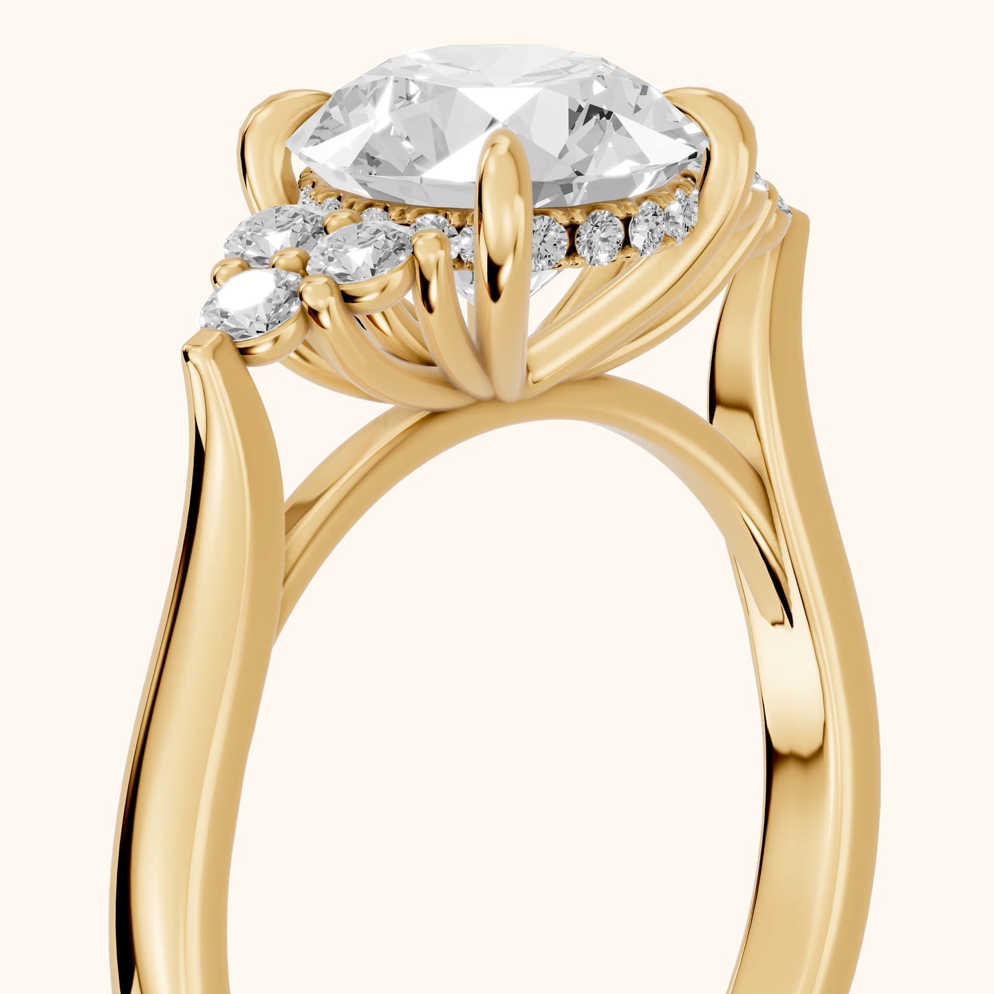 Anya Sidestone Cluster Round Diamond Ring in Yellow Gold - slant-view.webp