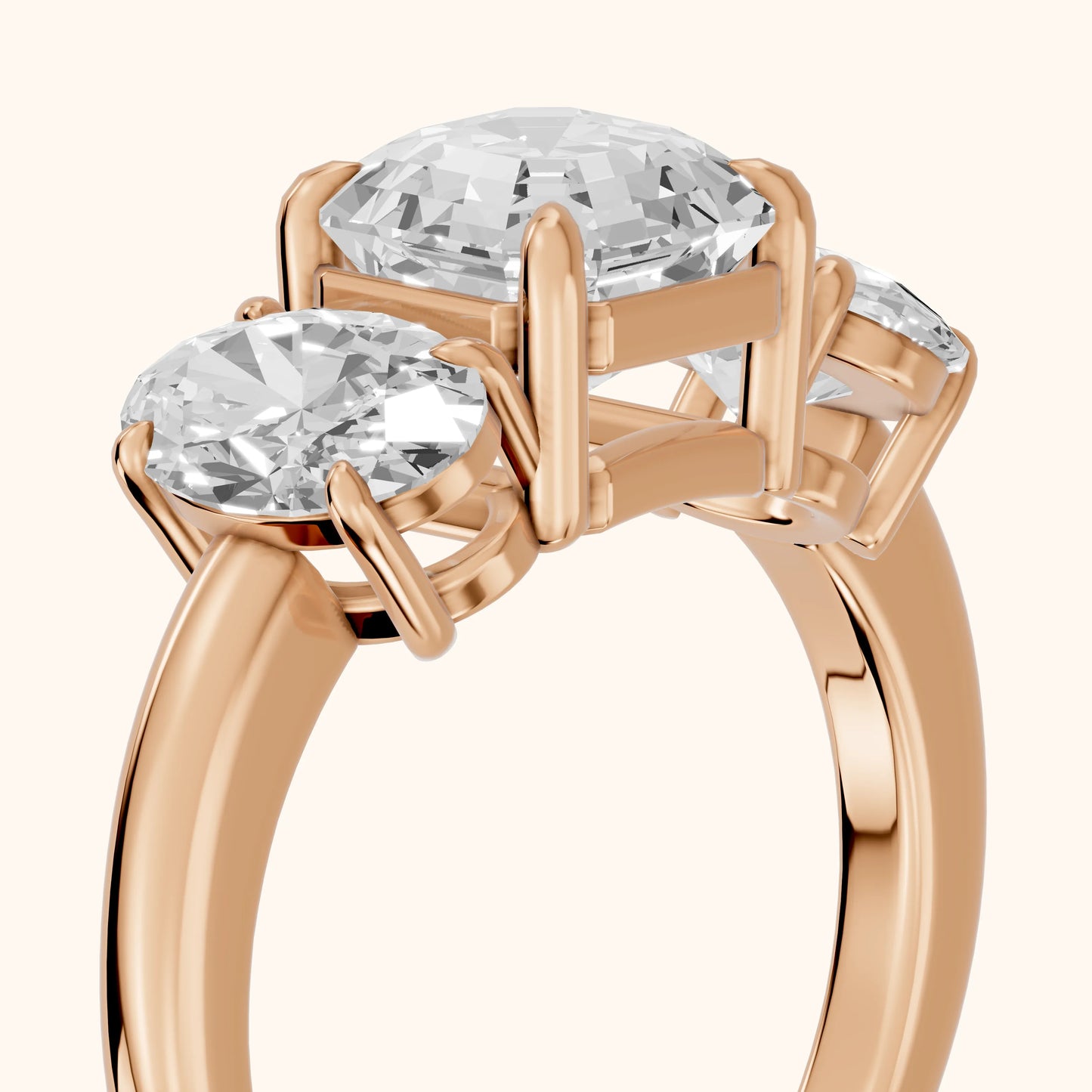 Lila Three-Stone Asscher Diamond Ring in Rose Gold - slant-view.webp