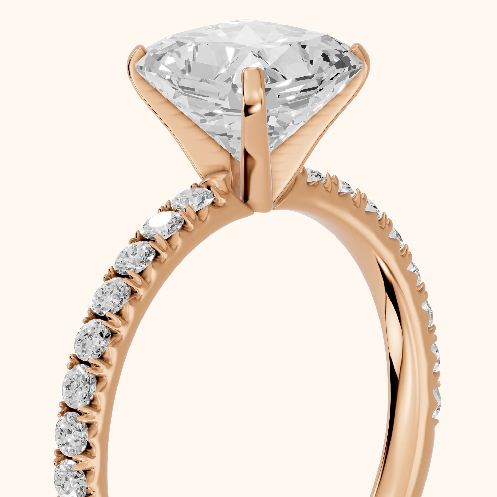 Juna French Pavé Solitaire Radiant Diamond Engagement Ring in Rose Gold - slant-view.webp