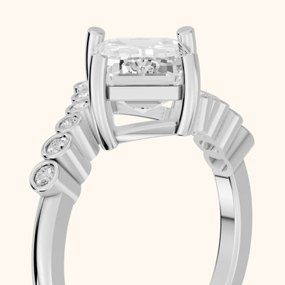 Chatham Bezel Bypass Emerald Diamond Engagement Ring in Platinum - slant-view.webp