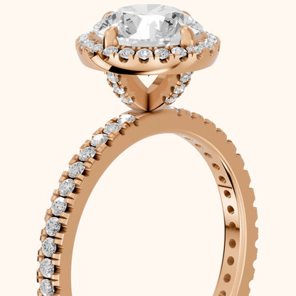Rosemary Halo Pavé Round Diamond Engagement Ring in Rose Gold - slant-view.webp