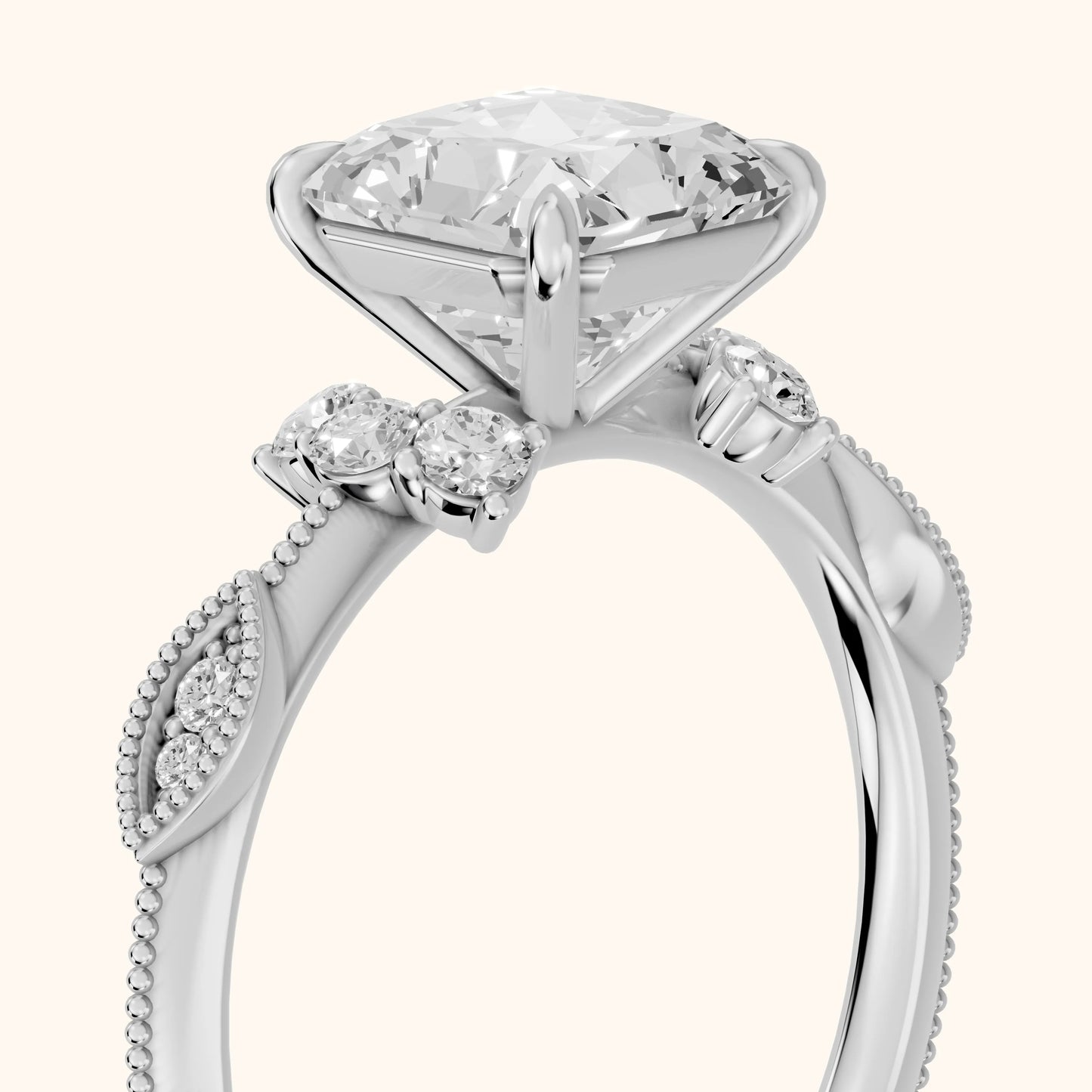 Naomi Vintage Milgrain Radiant Diamond Engagement Ring in Silver - slant-view.webp