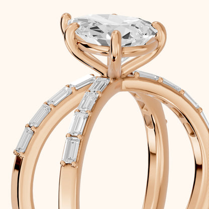 Annie Crossover Baguette Pear Diamond Engagement Ring in Rose Gold - slant-view.webp