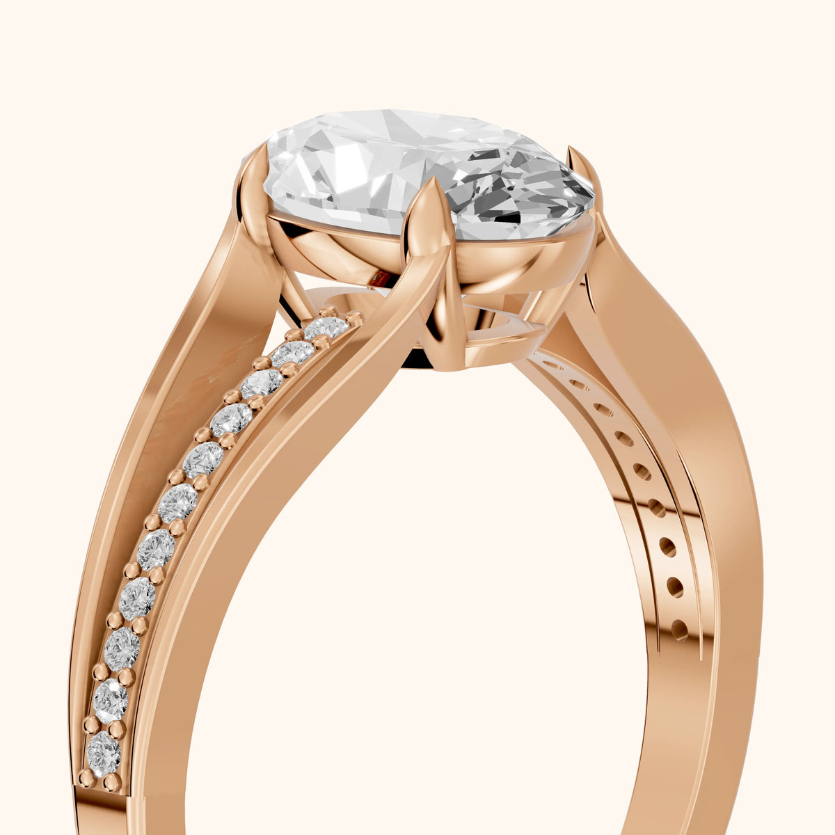 Lucinda Split Shank Oval Diamond Engagement Ring in Rose Gold - slant-view.webp