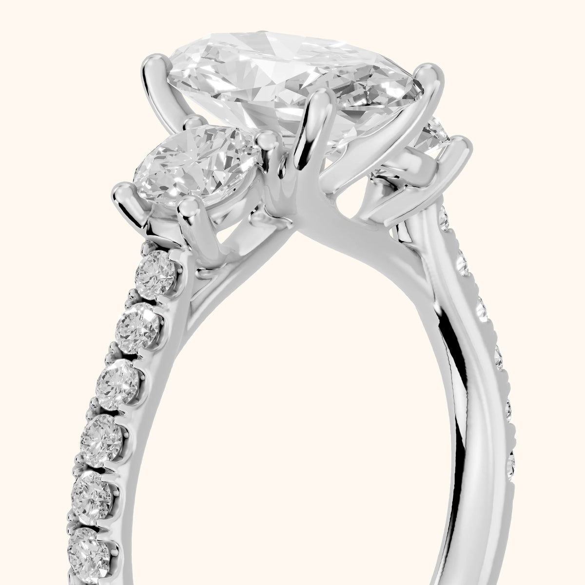 Sibyl Trellis Three-Stone Oval Diamond Engagement Ring in Platinum - slant-view.webp