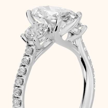 Sibyl Trellis Three-Stone Oval Diamond Engagement Ring in Platinum - slant-view.webp