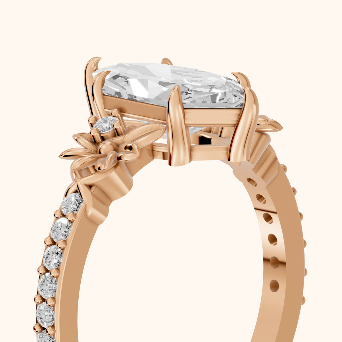 Leland Floral Pavé Dutch Marquise Diamond Engagement Ring in Rose Gold - slant-view.webp