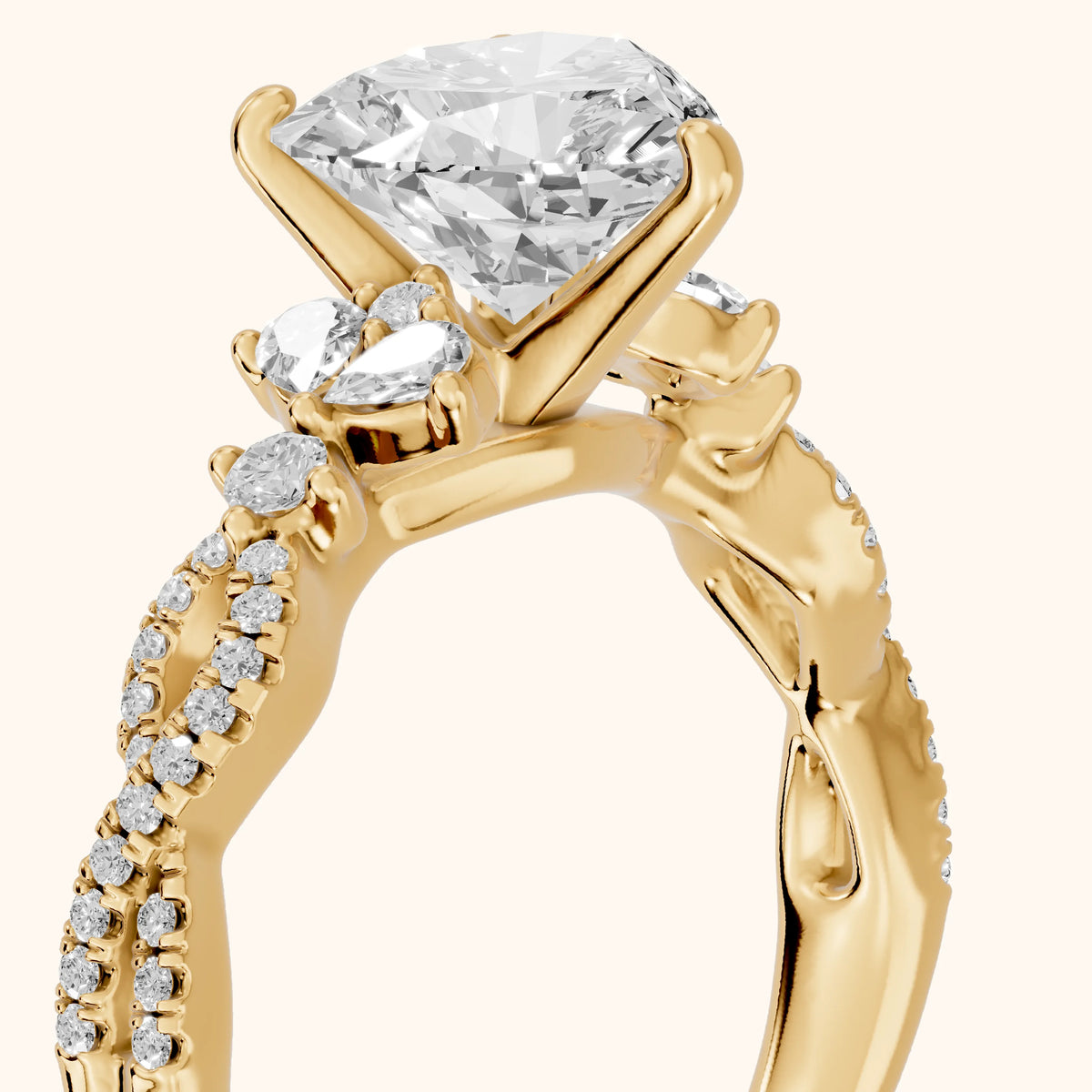 Neva Infinity Twist Heart Diamond Engagement Ring in Yellow Gold - slant-view.webp