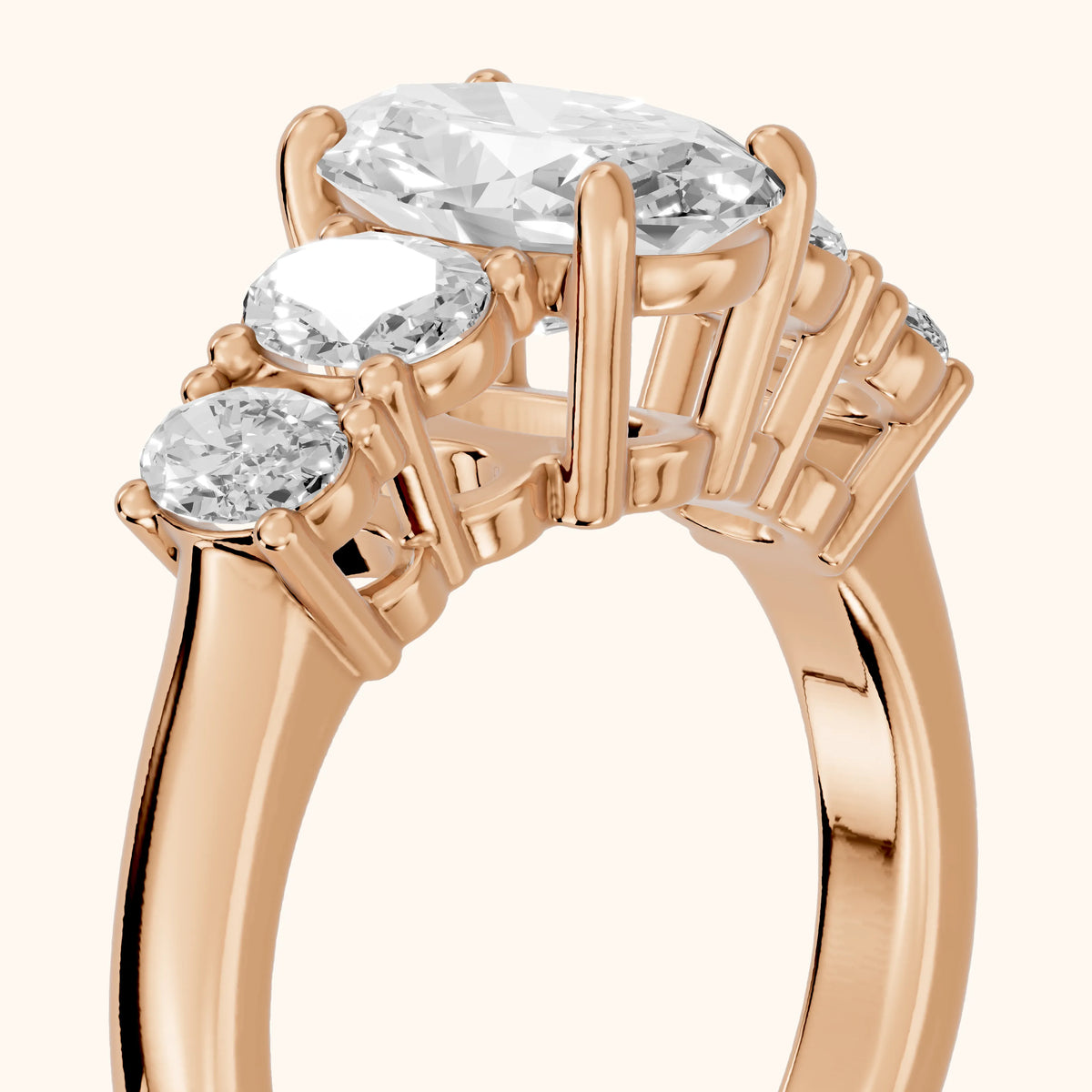 Judith Statement Five-Stone Oval Diamond Engagement Ring in Rose Gold - slant-view.webp