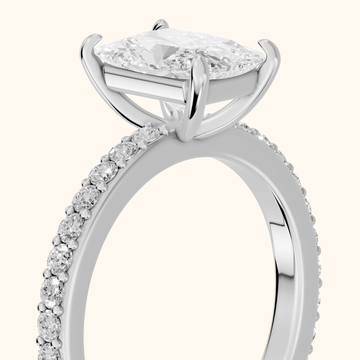 Annabel Pavé Solitaire Radiant Diamond Engagement Ring in Silver - slant-view.webp