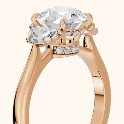 Romy Three-Stone Round Diamond Engagement Ring in Rose Gold - slant-view.webp