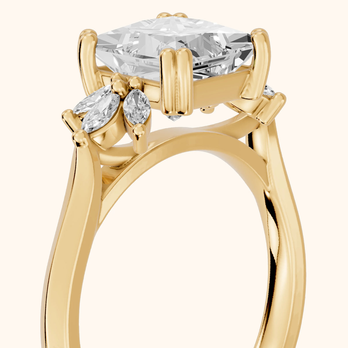 Cary Vine Cluster Princess Diamond Engagement Ring in Yellow Gold - slant-view.webp