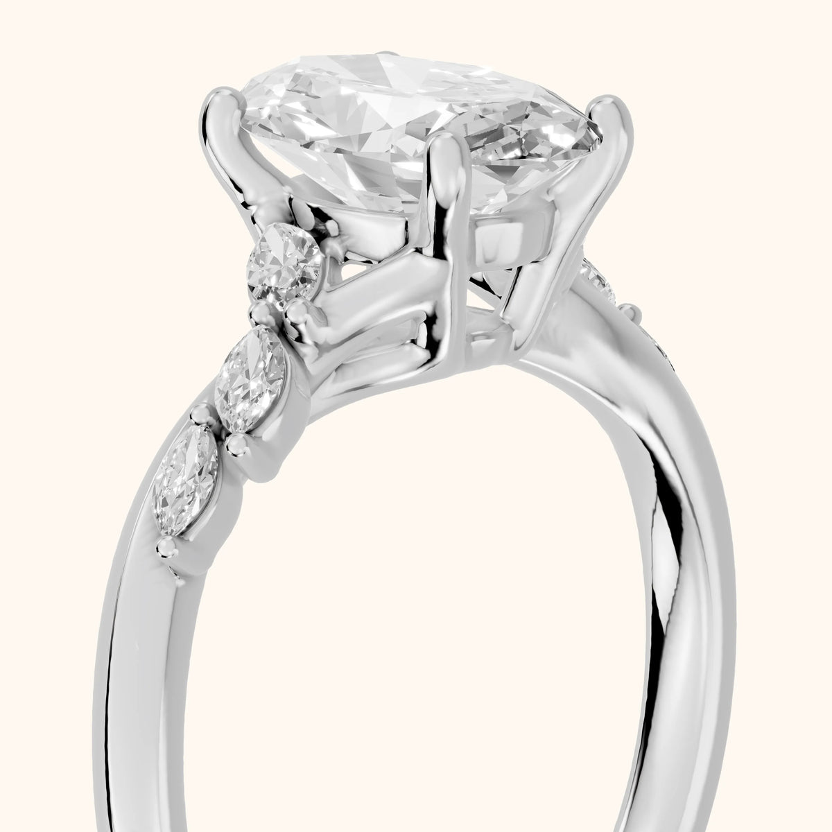 Cathy Leaf Twist Oval Diamond Engagement Ring in Platinum - slant-view.webp