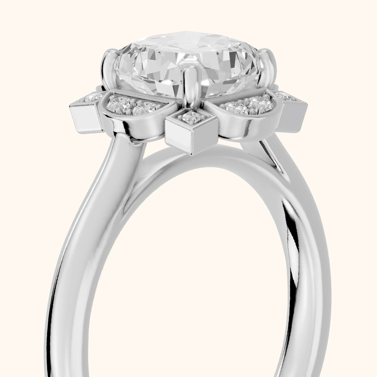 Serafina Vintage Halo Cushion Diamond Engagement Ring in White Gold - slant-view.webp