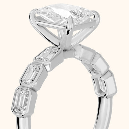 Carol Half Bezel Radiant Diamond Engagement Ring in Platinum - slant-view.webp