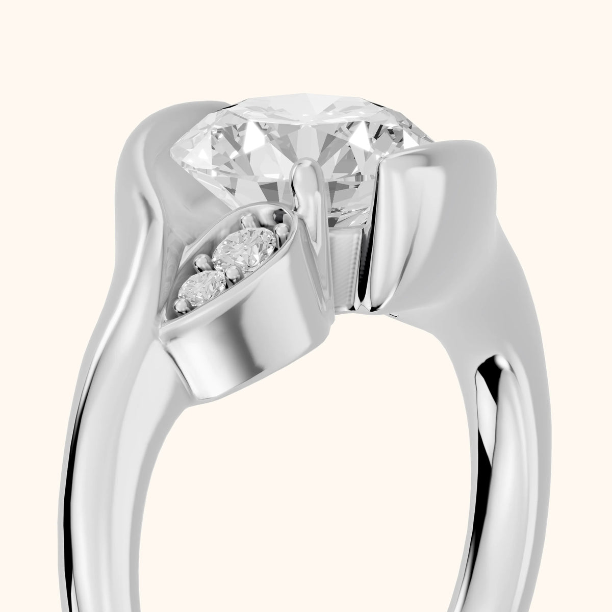 Inez Leaf Bypass Round Diamond Engagement Ring in Silver - slant-view.webp