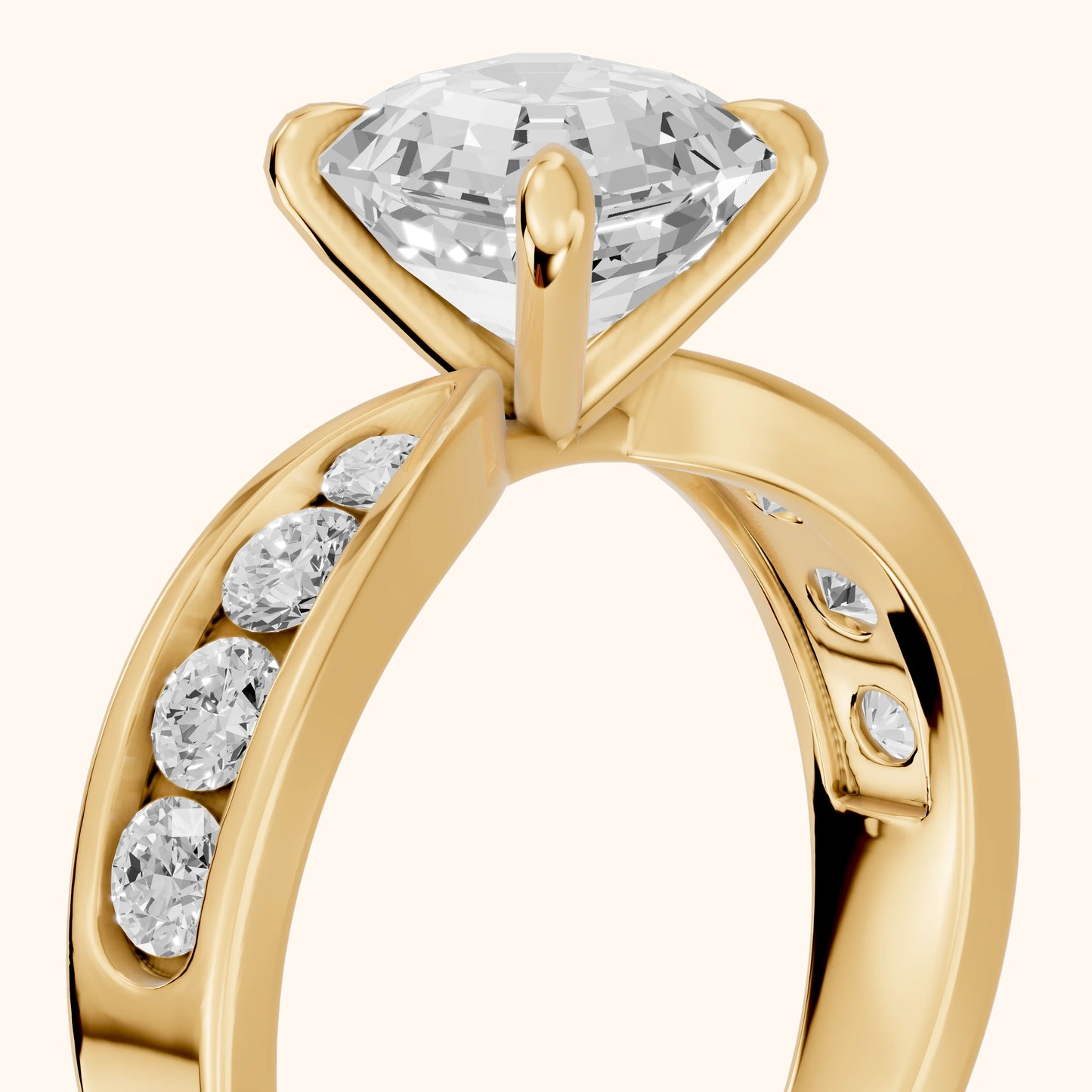 Noor Channel Set Sidestone Asscher Diamond Engagement Ring in Yellow Gold - slant-view.webp