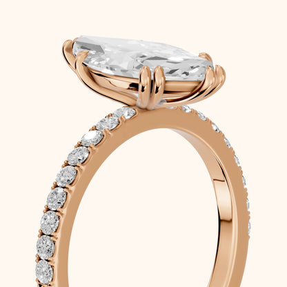 Novara Solitaire Pavé Marquise Diamond Ring in Rose Gold - slant-view.webp
