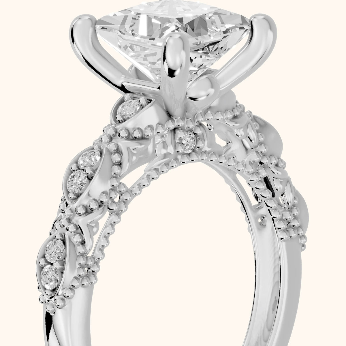 Mae Vintage Filigree Princess Diamond Engagement Ring in Silver - slant-view.webp