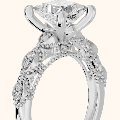 Mae Vintage Filigree Princess Diamond Engagement Ring in Silver - slant-view.webp