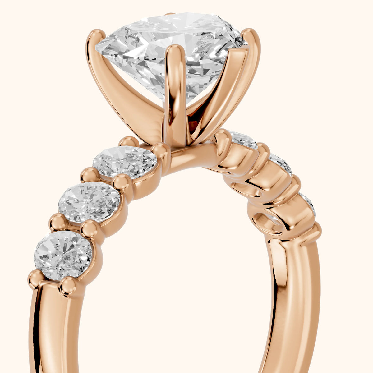 Kiera Graduated Seven-Stone Heart Diamond Engagement Ring in Rose Gold - slant-view.webp